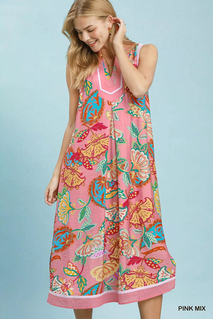 Umgee Paisley Floral Sleeveless Midi Dress - Bitsy Gypsy Boutique