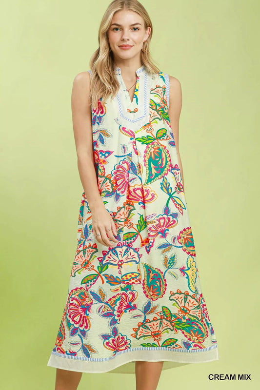 Umgee Paisley Floral Sleeveless Midi Dress - Bitsy Gypsy Boutique