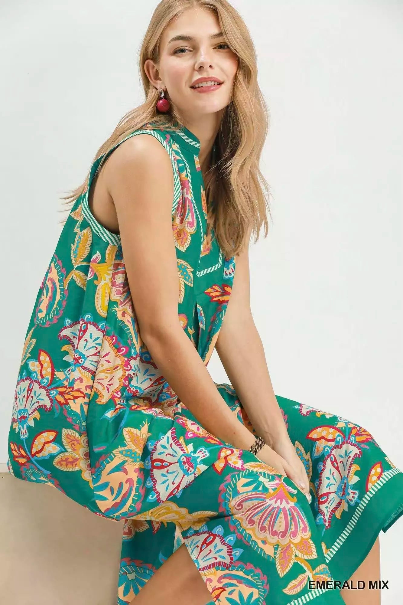 Umgee Paisley Floral Sleeveless Midi Dress - Bitsy Gypsy Boutique