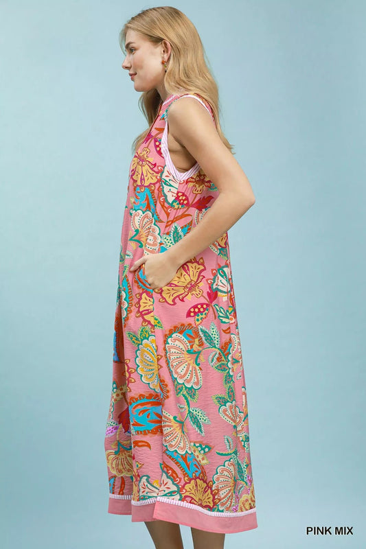 Umgee Paisley Floral Sleeveless Midi Dress - Bitsy Gypsy Boutique