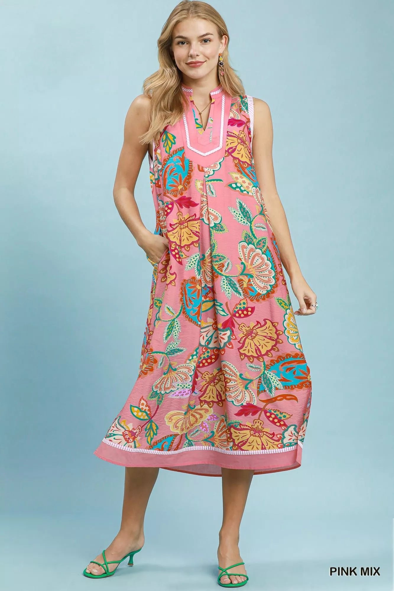 Umgee Paisley Floral Sleeveless Midi Dress - Bitsy Gypsy Boutique