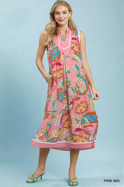 Umgee Paisley Floral Sleeveless Midi Dress - Bitsy Gypsy Boutique