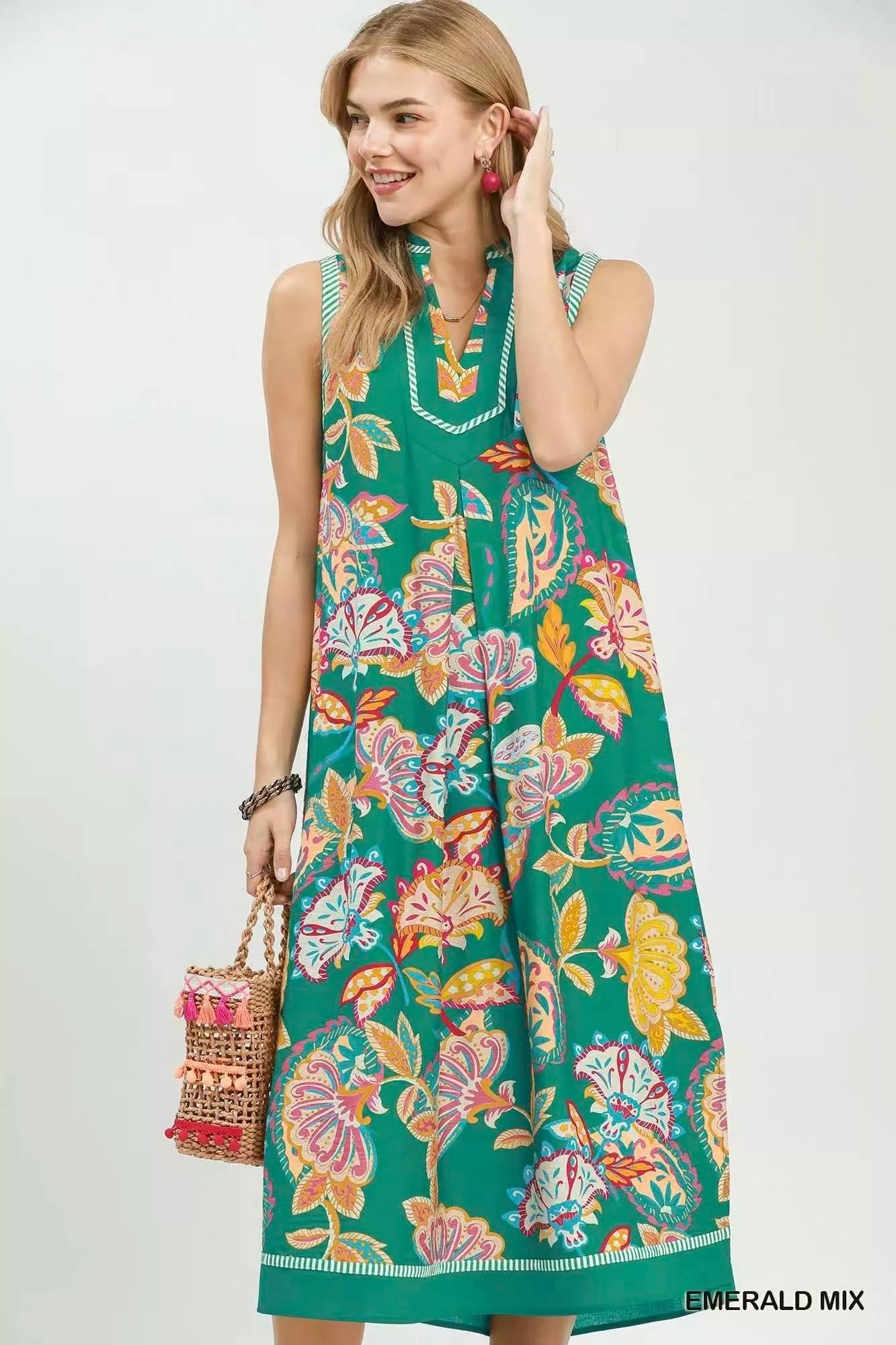 Umgee Paisley Floral Sleeveless Midi Dress - Bitsy Gypsy Boutique