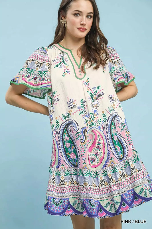 Umgee Paisley Flutter Sleeve Mini Dress - Bitsy Gypsy Boutique