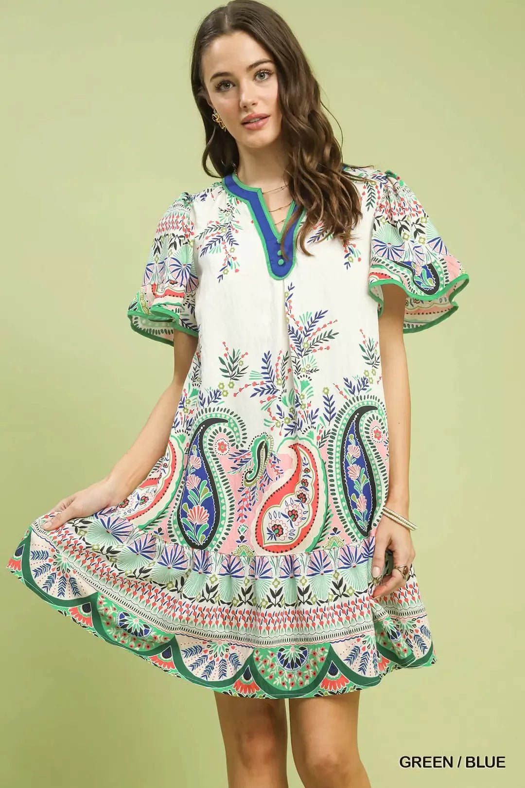 Umgee Paisley Flutter Sleeve Mini Dress - Bitsy Gypsy Boutique