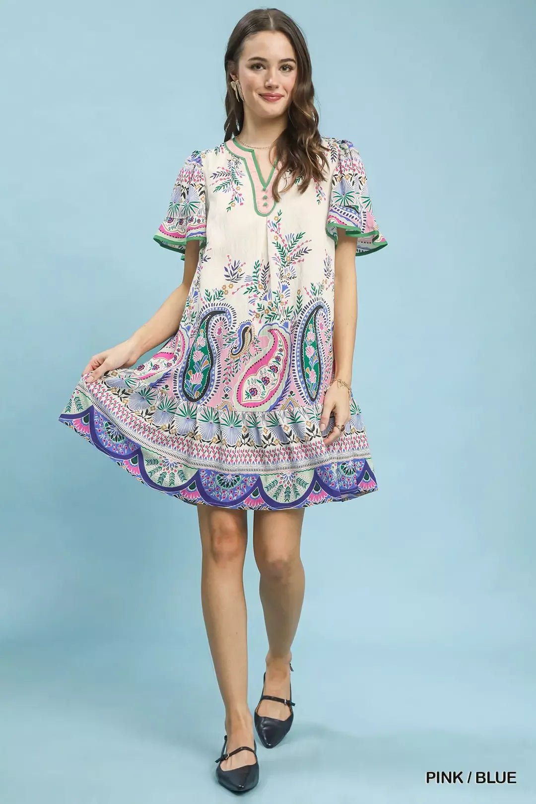Umgee Paisley Flutter Sleeve Mini Dress - Bitsy Gypsy Boutique