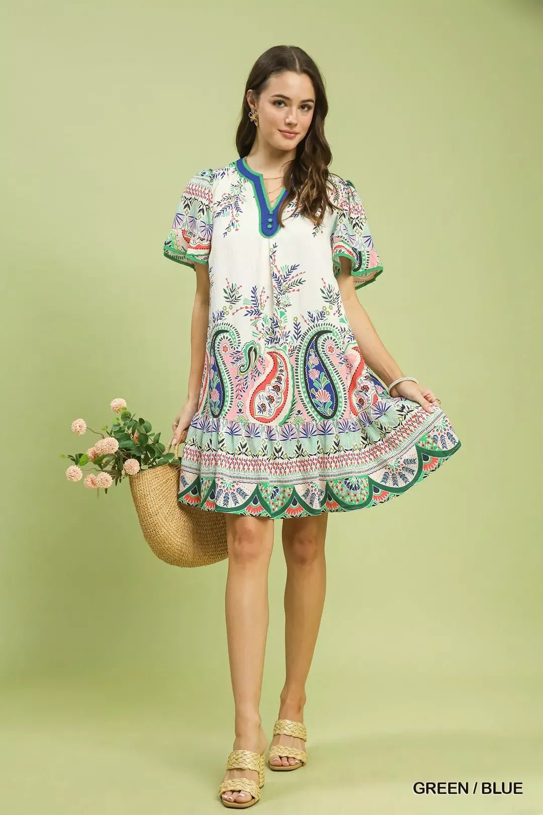 Umgee Paisley Flutter Sleeve Mini Dress - Bitsy Gypsy Boutique