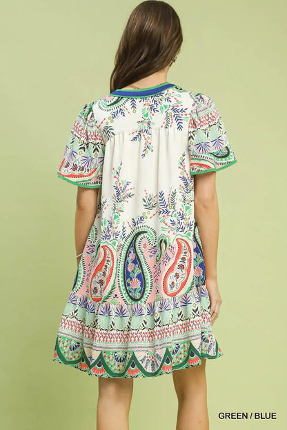 Umgee Paisley Flutter Sleeve Mini Dress - Bitsy Gypsy Boutique