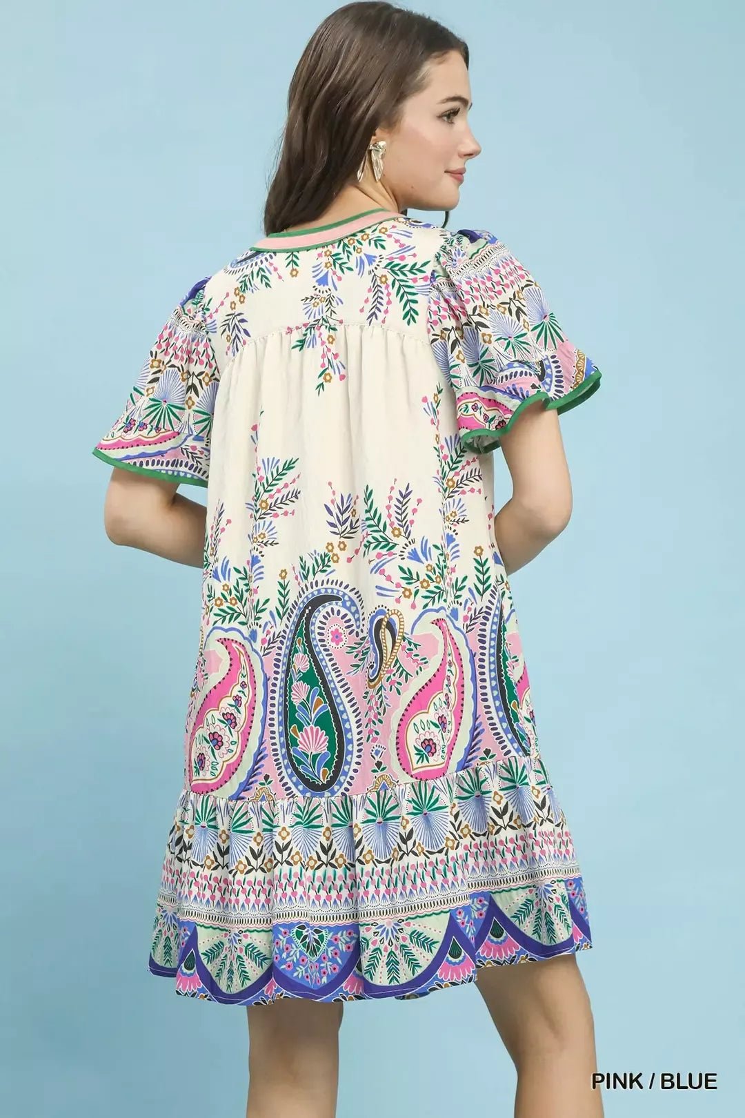 Umgee Paisley Flutter Sleeve Mini Dress - Bitsy Gypsy Boutique