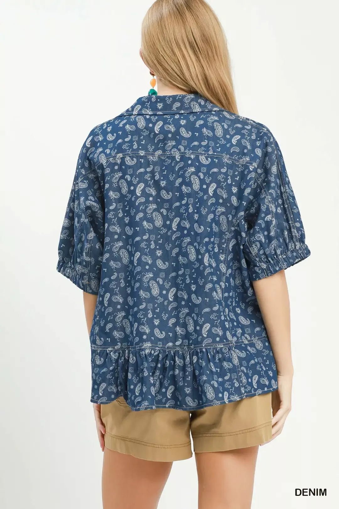 Umgee Paisley Print Chambray Top - Bitsy Gypsy Boutique