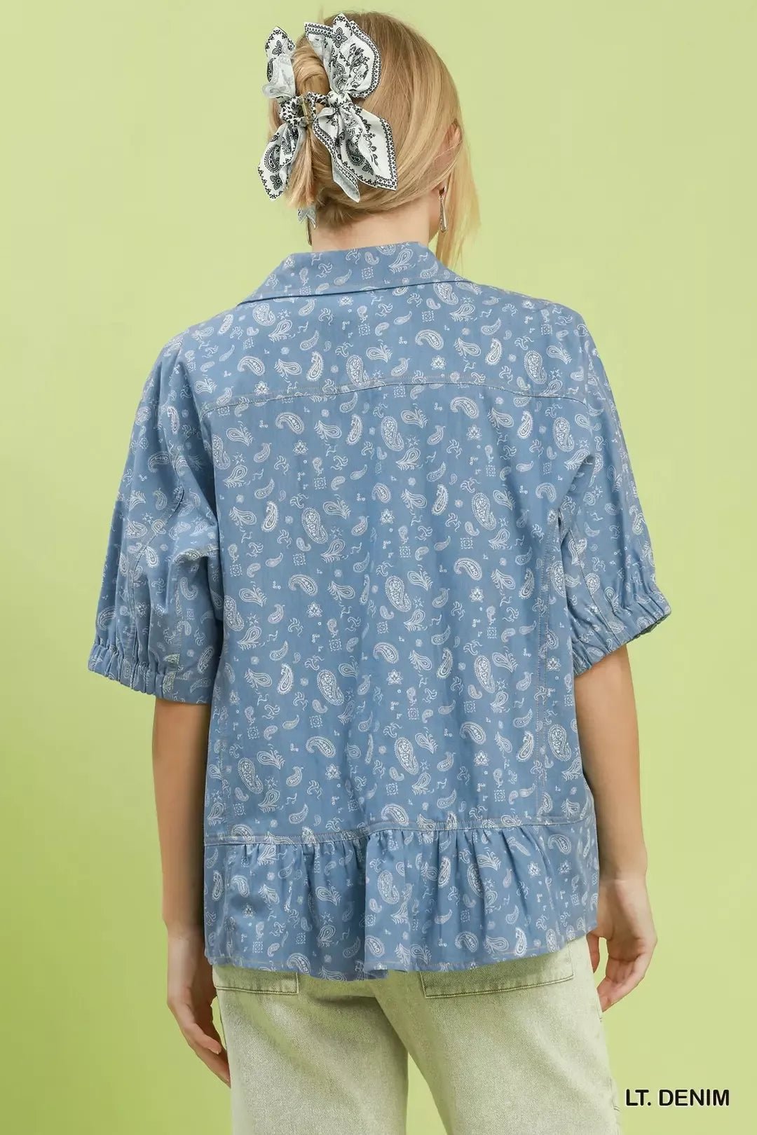 Umgee Paisley Print Chambray Top - Bitsy Gypsy Boutique
