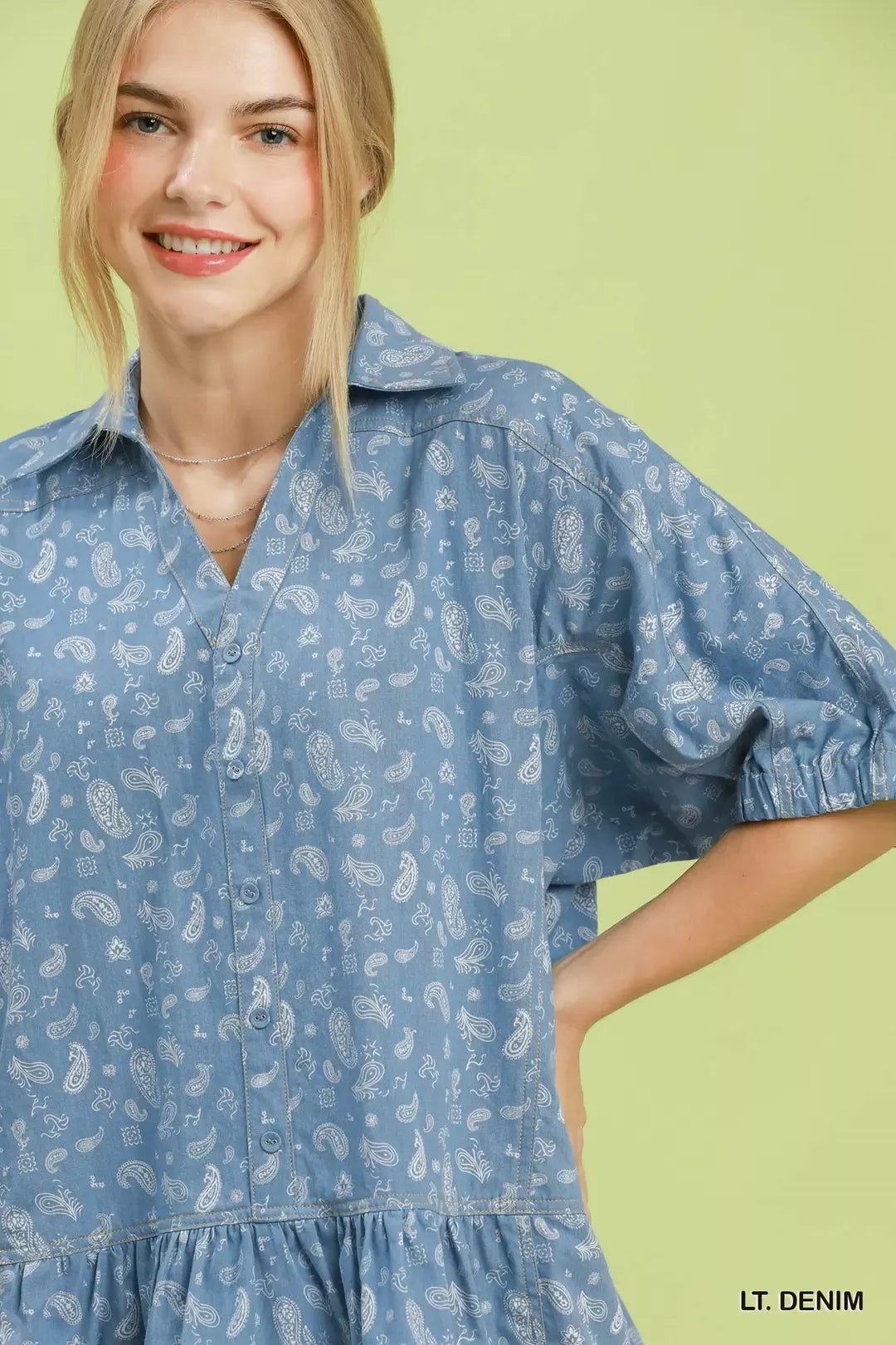 Umgee Paisley Print Chambray Top - Bitsy Gypsy Boutique