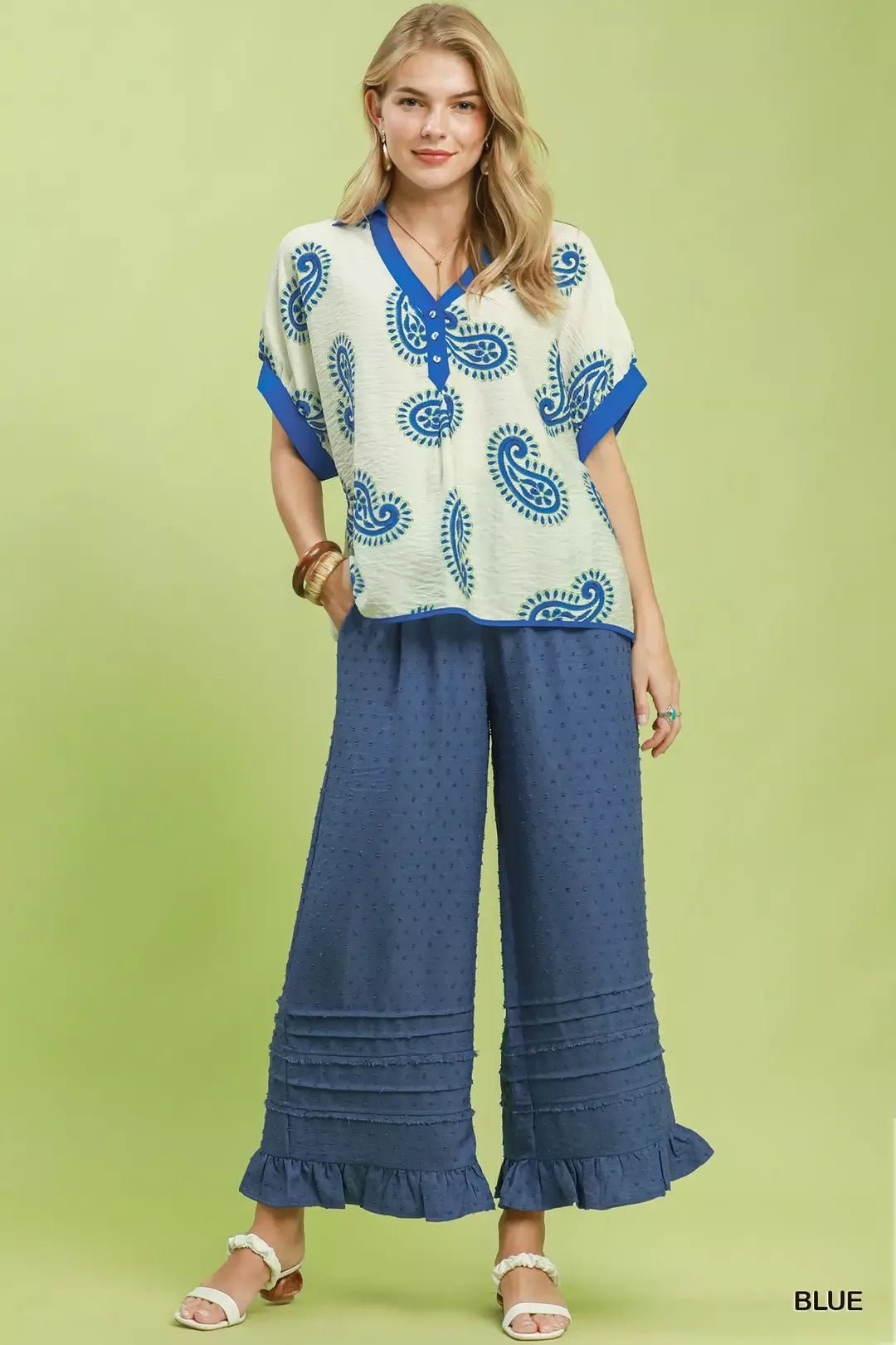 Umgee Paisley Print Contrast Trim Top - Bitsy Gypsy Boutique