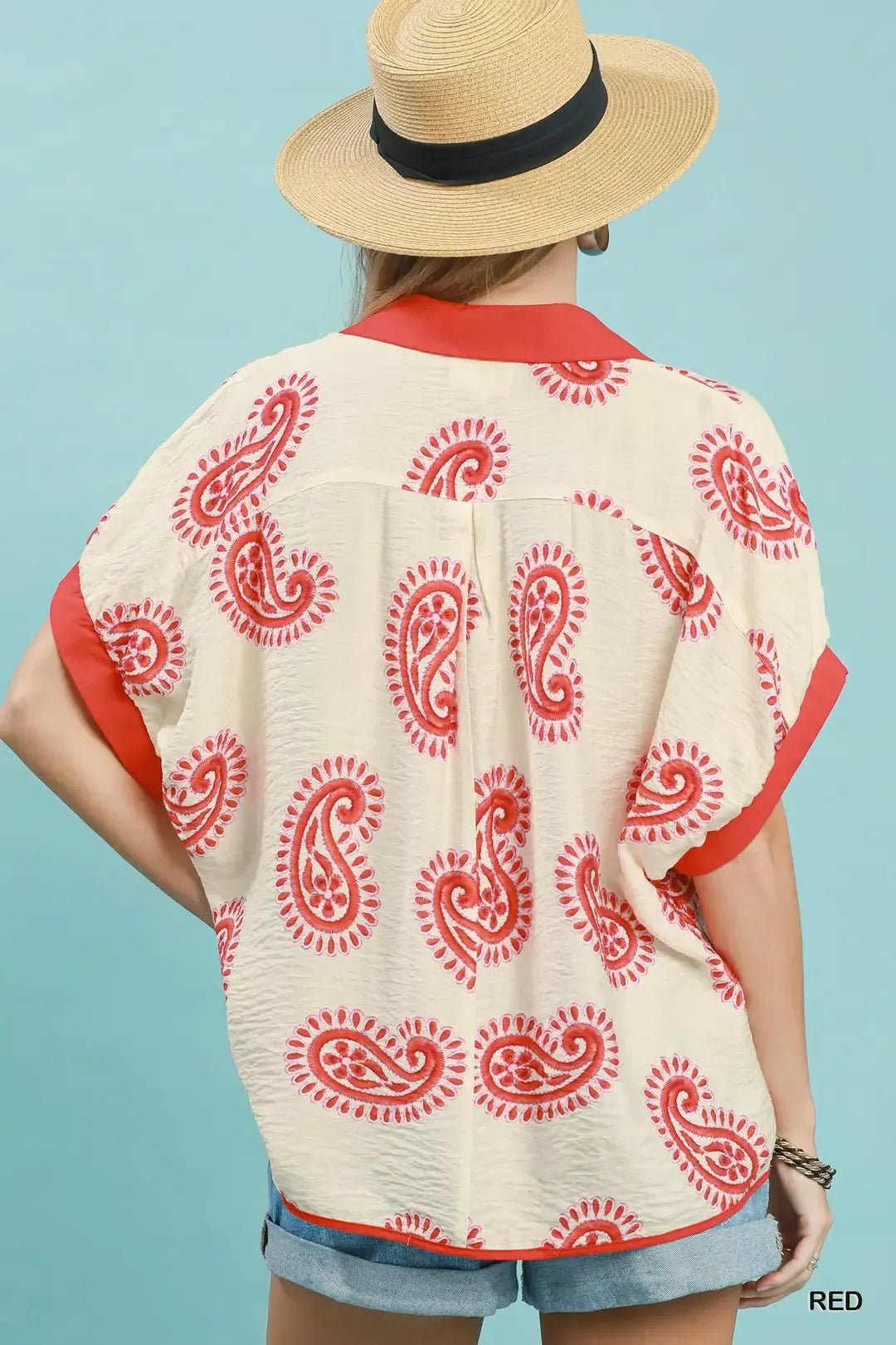 Umgee Paisley Print Contrast Trim Top - Bitsy Gypsy Boutique