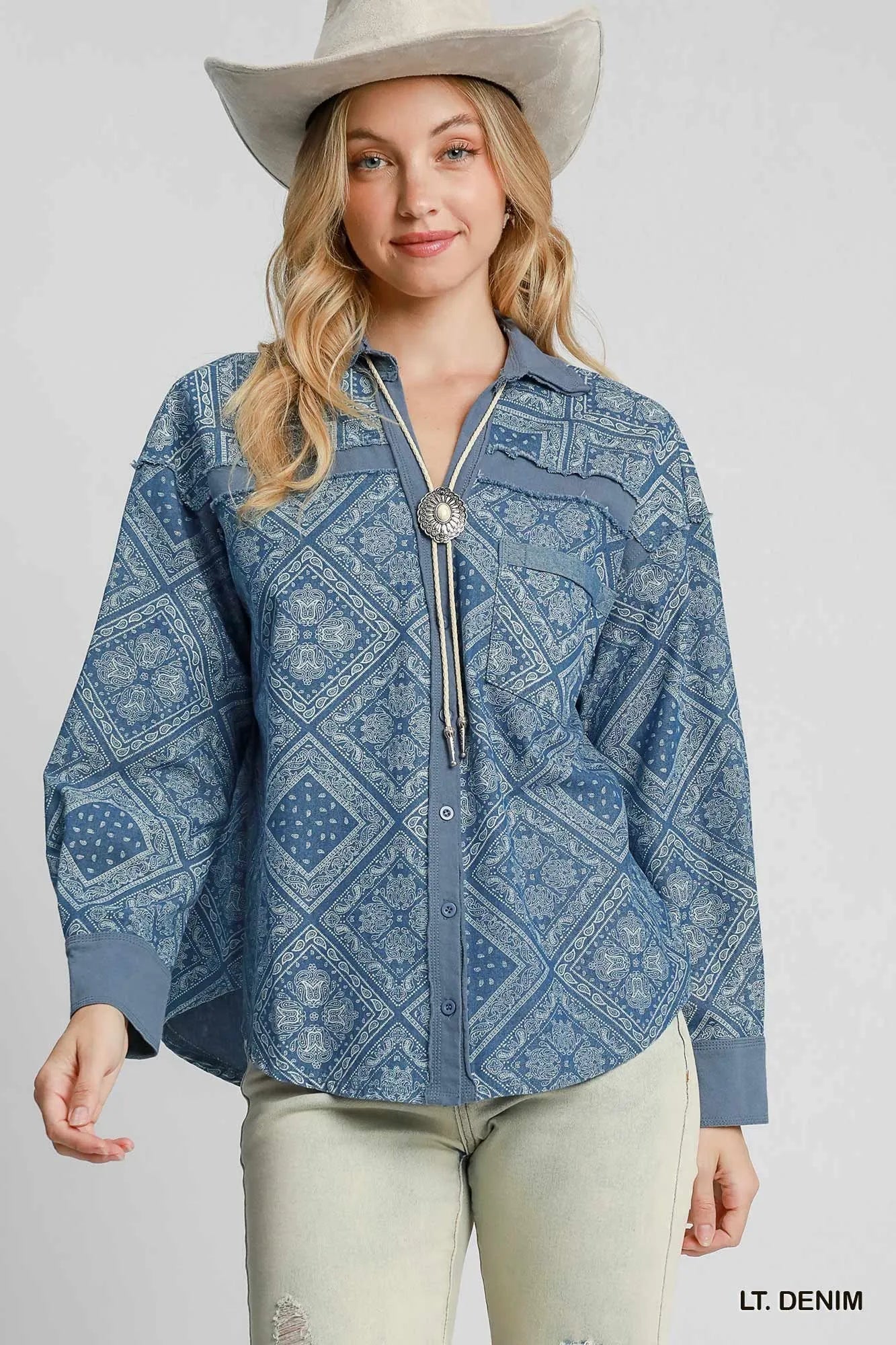 Umgee Paisley Print Denim Shirt Jacket - Bitsy Gypsy Boutique