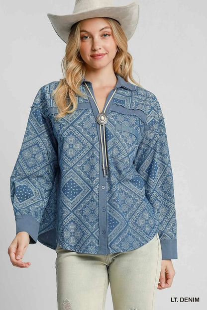 Umgee Paisley Print Denim Shirt Jacket - Bitsy Gypsy Boutique