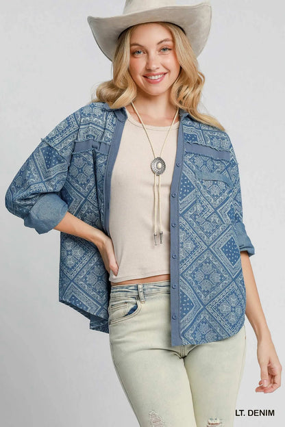 Umgee Paisley Print Denim Shirt Jacket - Bitsy Gypsy Boutique