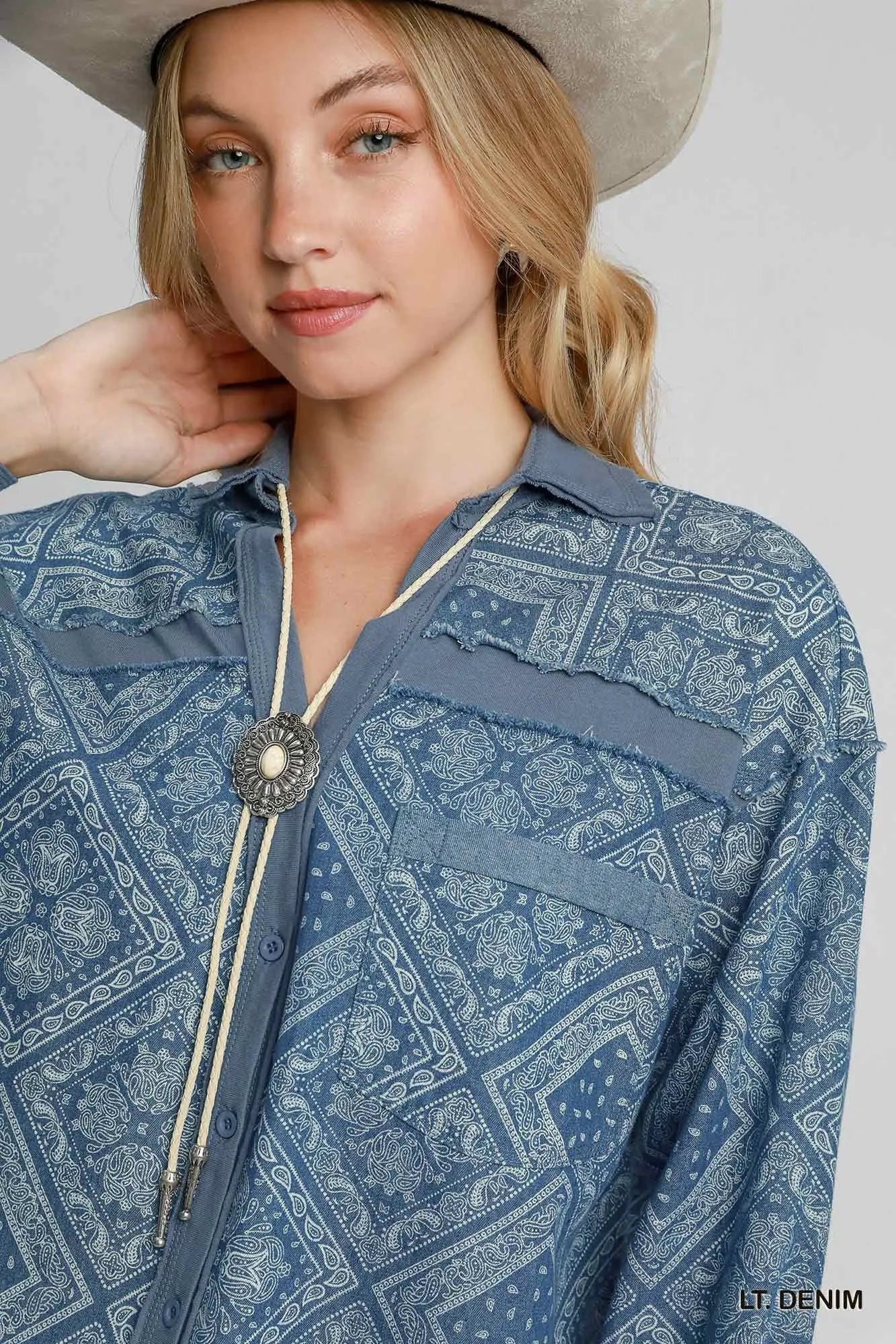 Umgee Paisley Print Denim Shirt Jacket - Bitsy Gypsy Boutique