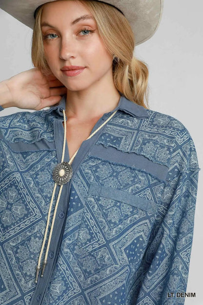 Umgee Paisley Print Denim Shirt Jacket - Bitsy Gypsy Boutique