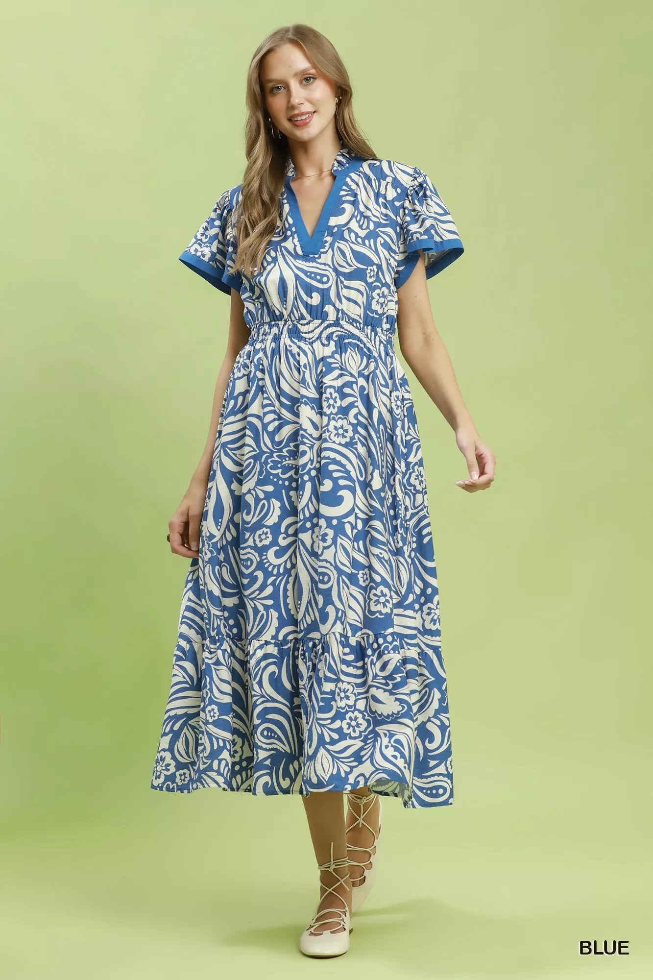Umgee Paisley Print Midi Dress with Side Pockets - Bitsy Gypsy Boutique
