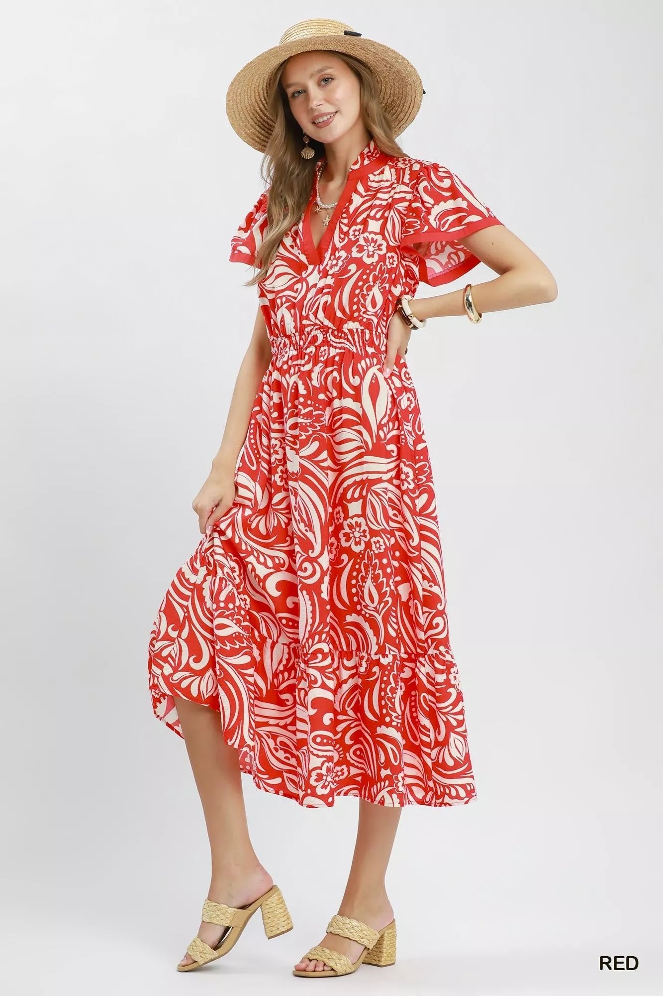 Umgee Paisley Print Midi Dress with Side Pockets - Bitsy Gypsy Boutique