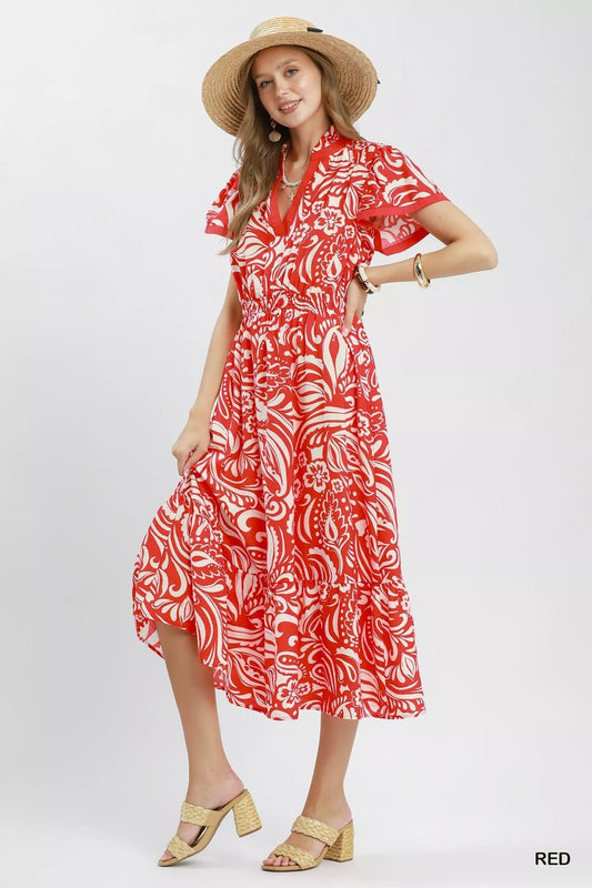 Umgee Paisley Print Midi Dress with Side Pockets - Bitsy Gypsy Boutique