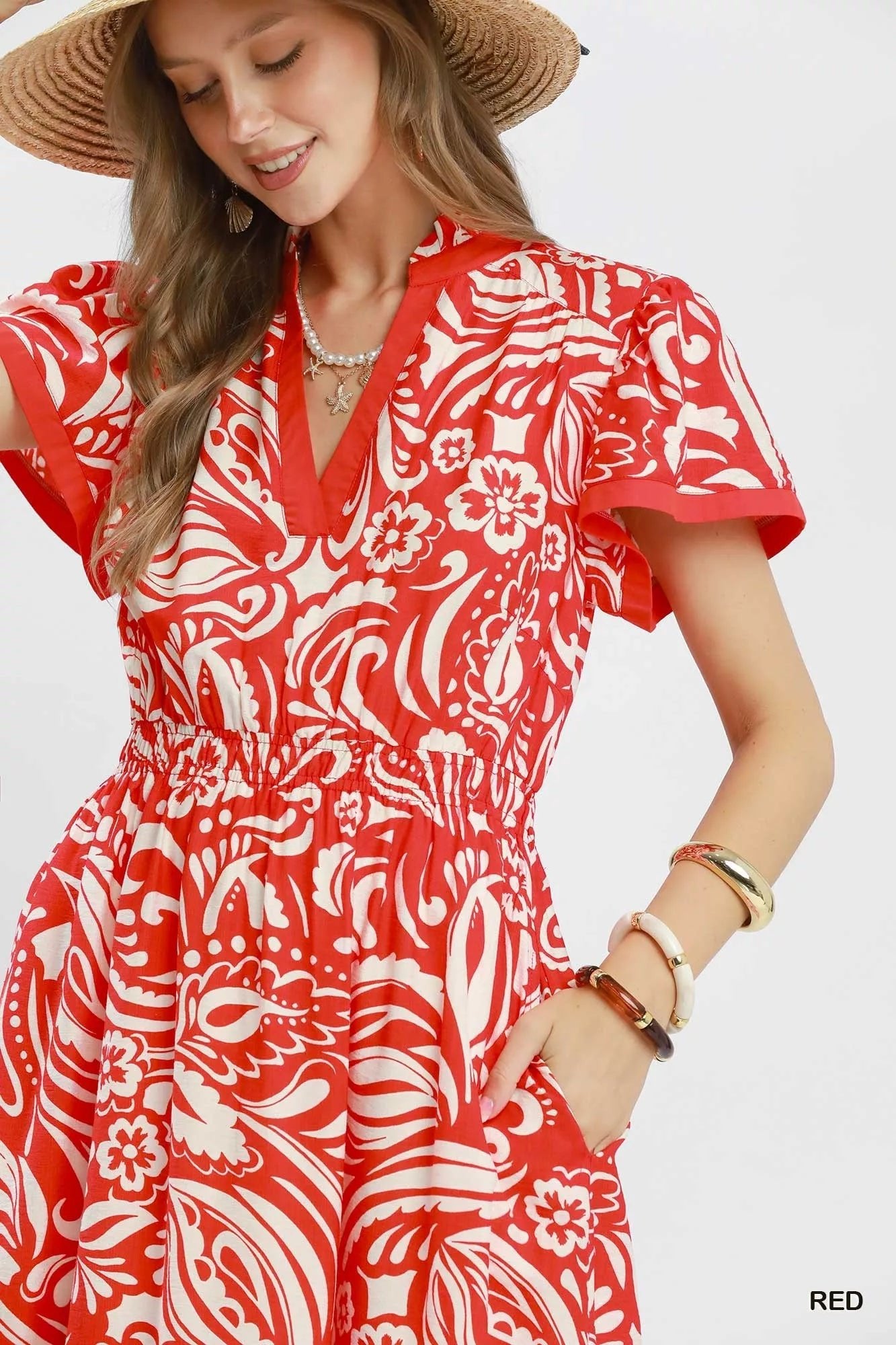 Umgee Paisley Print Midi Dress with Side Pockets - Bitsy Gypsy Boutique