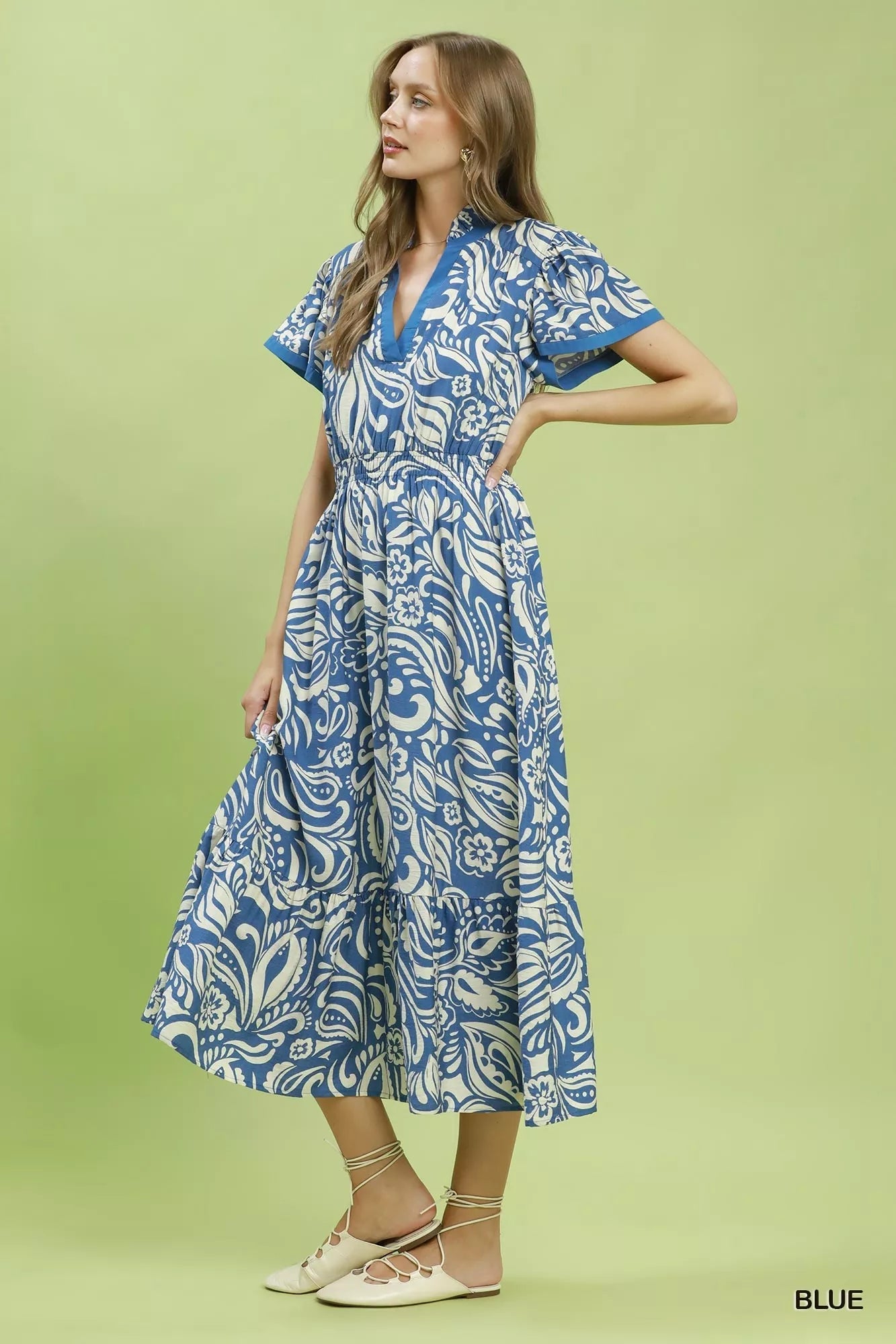 Umgee Paisley Print Midi Dress with Side Pockets - Bitsy Gypsy Boutique