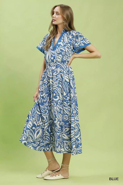 Umgee Paisley Print Midi Dress with Side Pockets - Bitsy Gypsy Boutique
