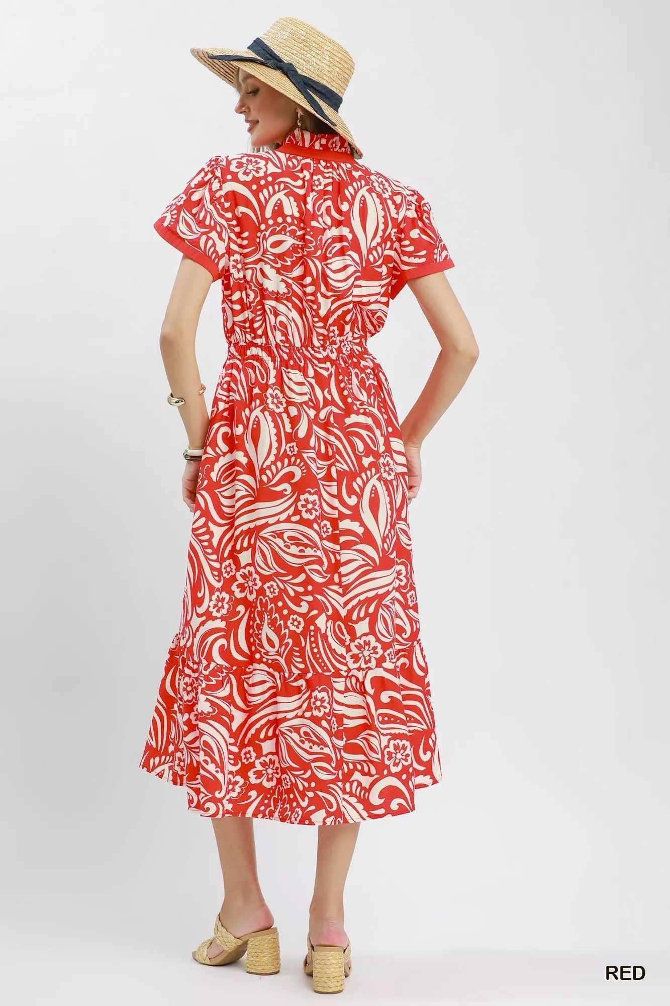 Umgee Paisley Print Midi Dress with Side Pockets - Bitsy Gypsy Boutique