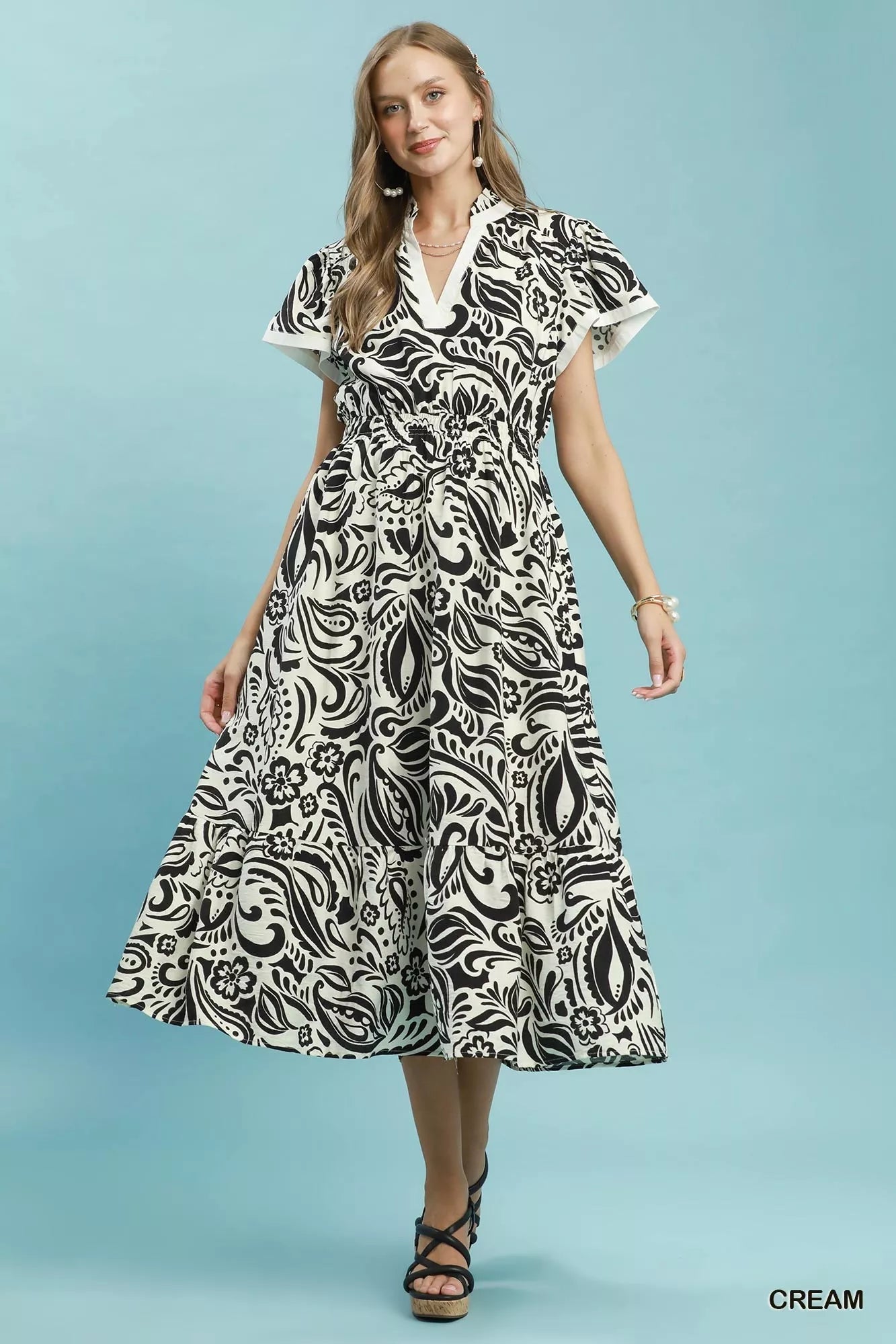 Umgee Paisley Print Midi Dress with Side Pockets - Bitsy Gypsy Boutique