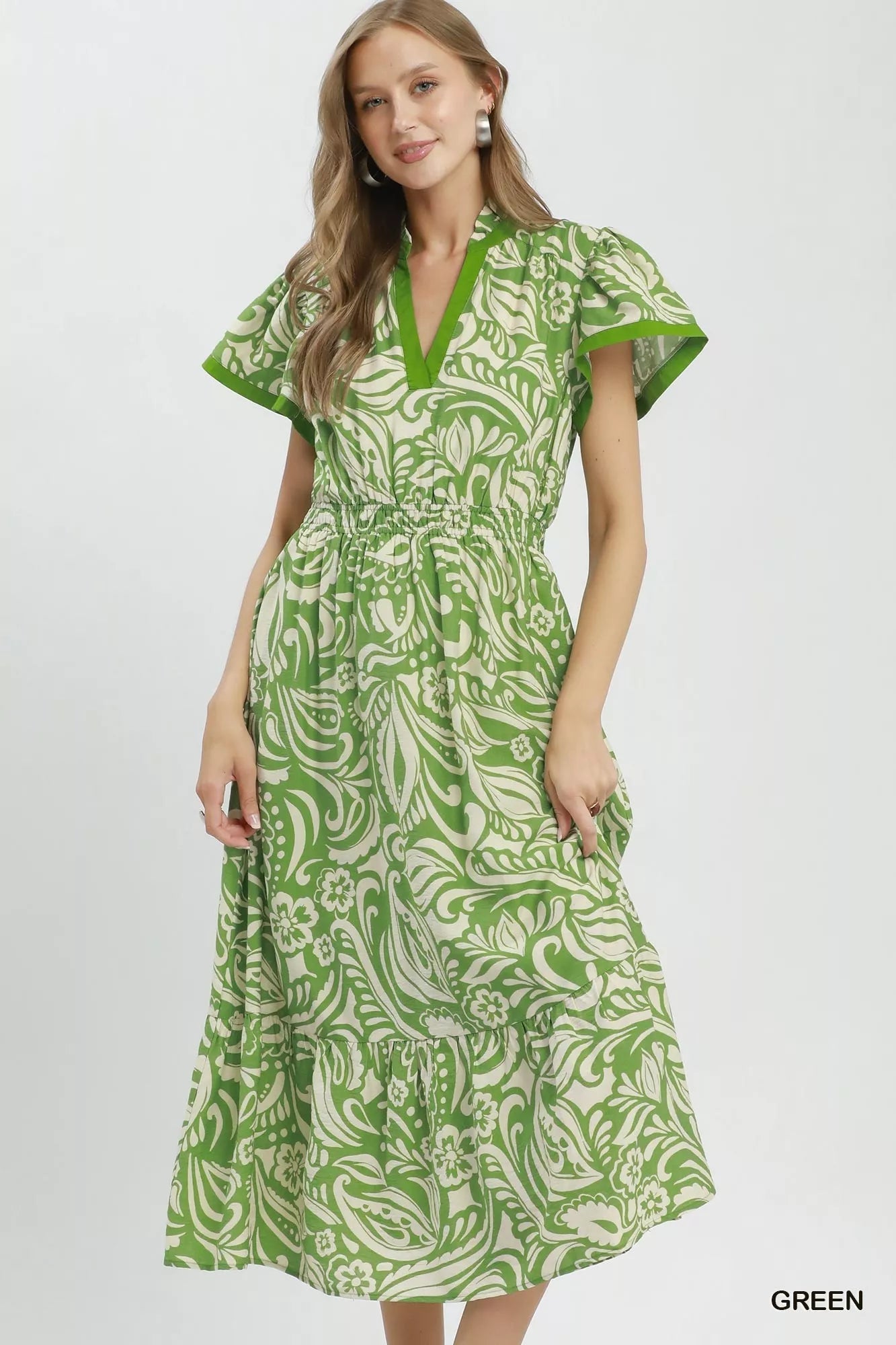 Umgee Paisley Print Midi Dress with Side Pockets - Bitsy Gypsy Boutique