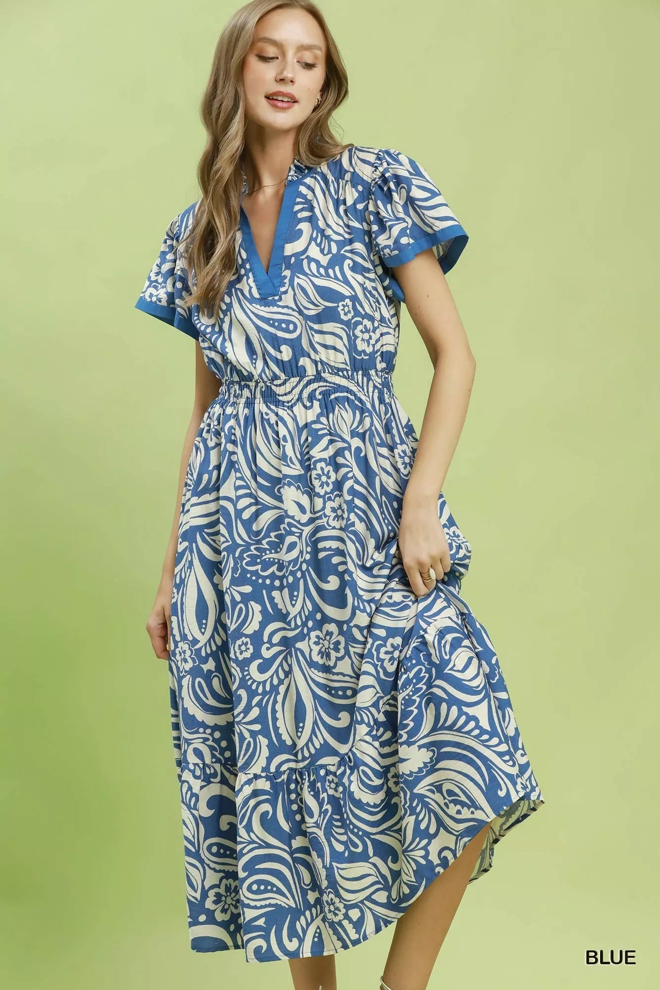 Umgee Paisley Print Midi Dress with Side Pockets - Bitsy Gypsy Boutique