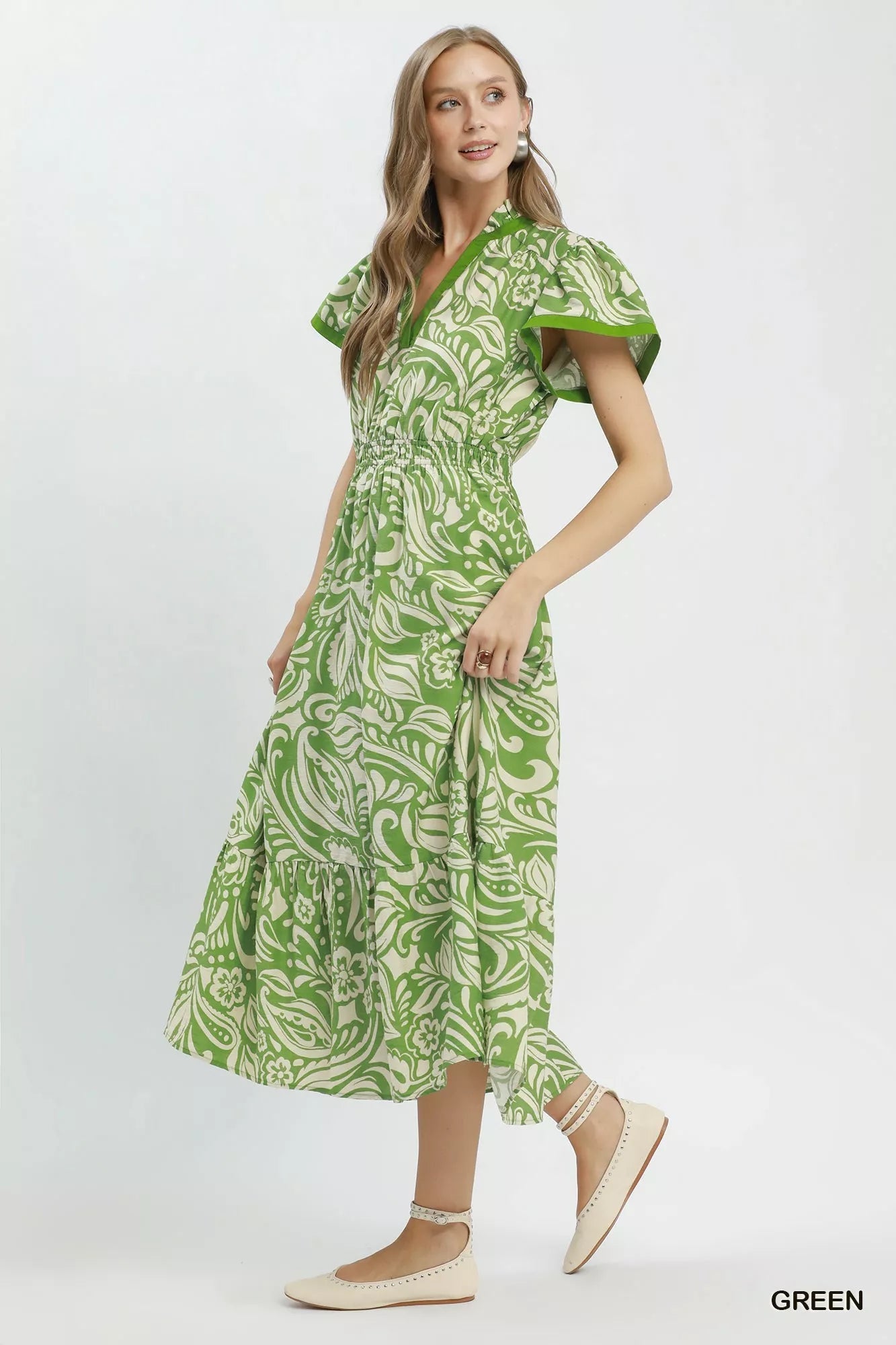 Umgee Paisley Print Midi Dress with Side Pockets - Bitsy Gypsy Boutique