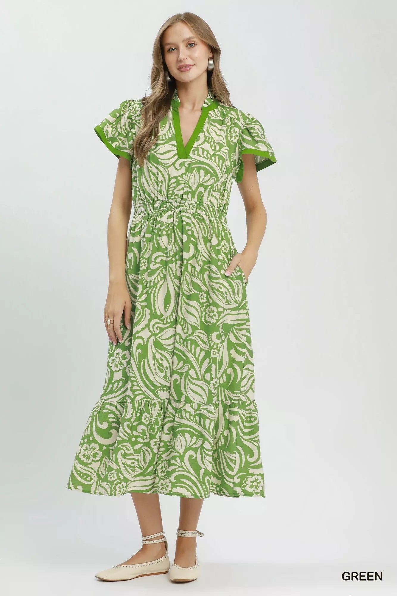 Umgee Paisley Print Midi Dress with Side Pockets - Bitsy Gypsy Boutique