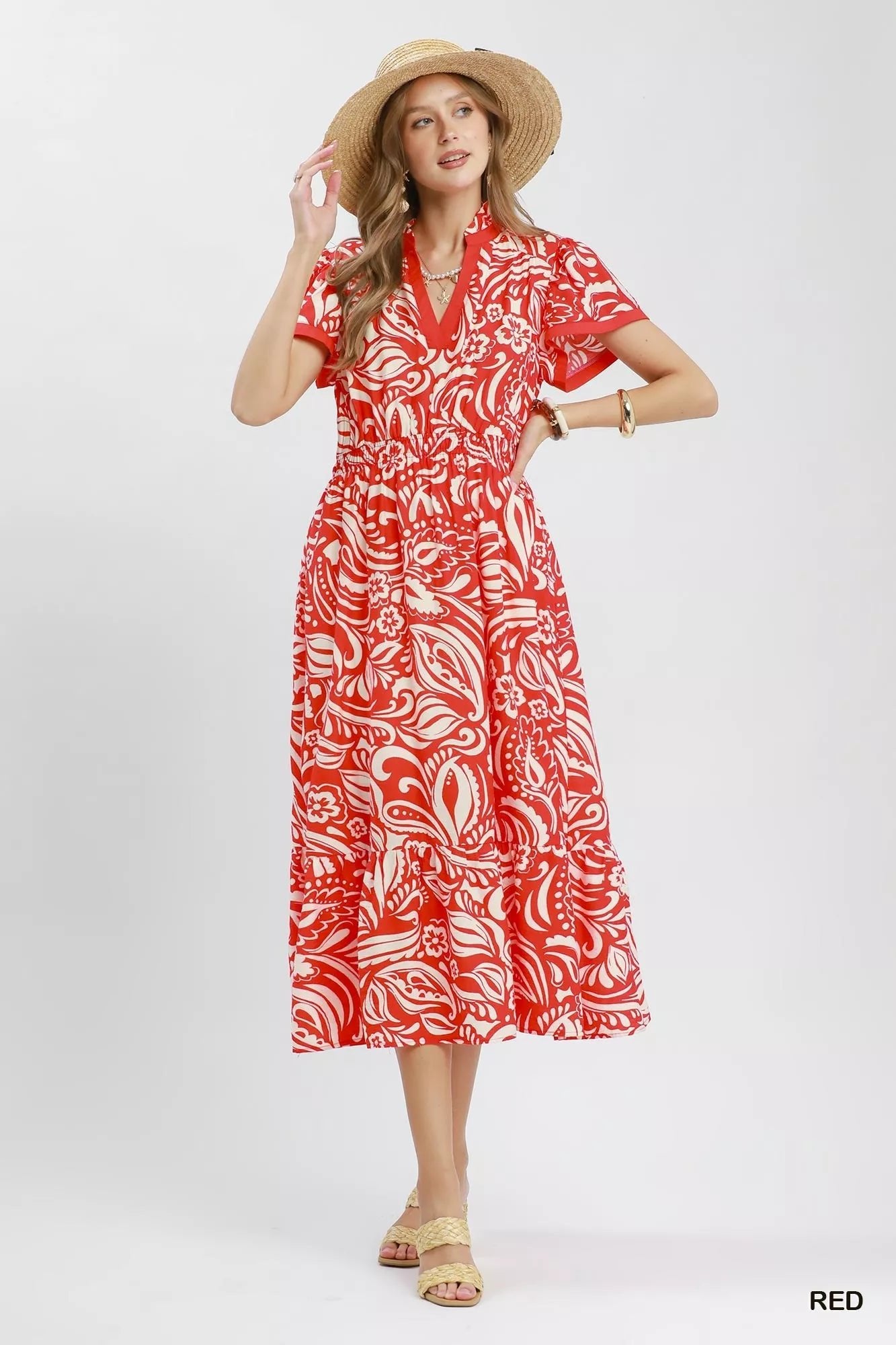 Umgee Paisley Print Midi Dress with Side Pockets - Bitsy Gypsy Boutique