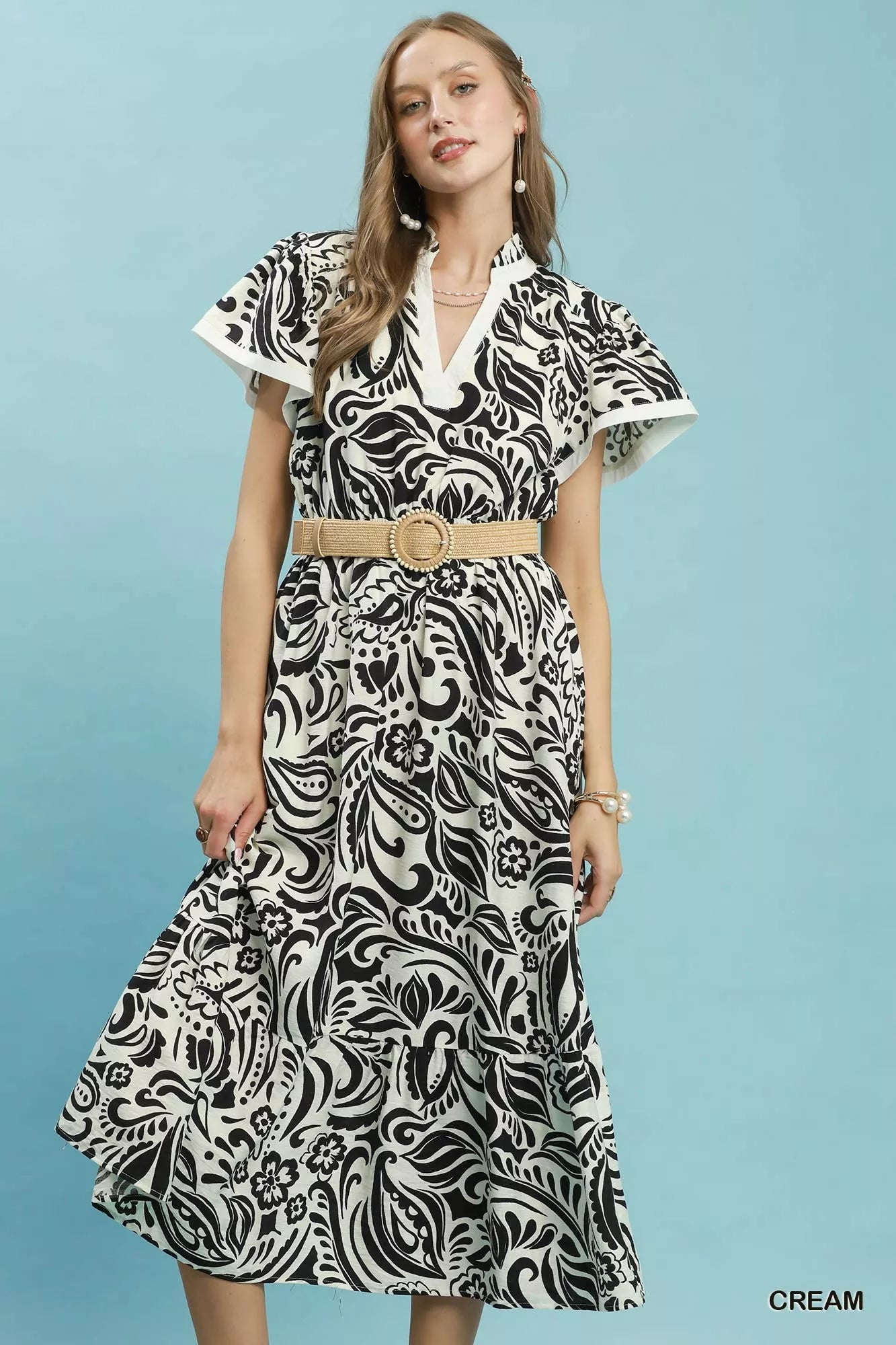 Umgee Paisley Print Midi Dress with Side Pockets - Bitsy Gypsy Boutique
