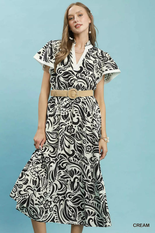 Umgee Paisley Print Midi Dress with Side Pockets - Bitsy Gypsy Boutique