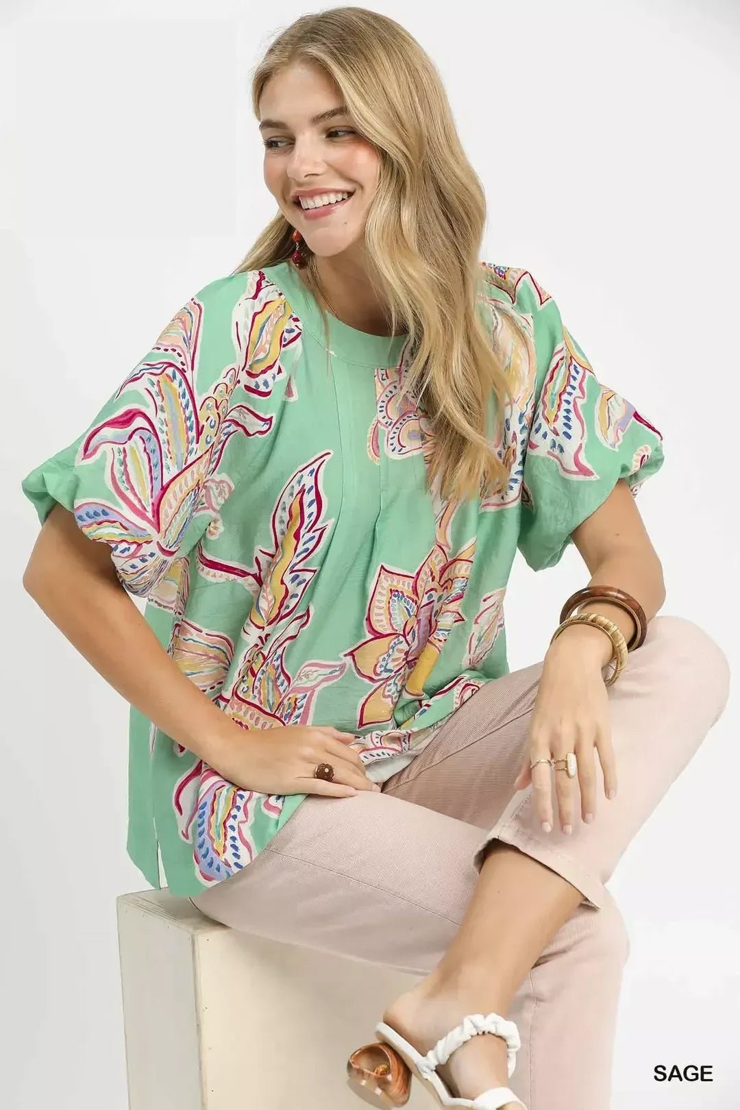 Umgee Paisley Print Puff Sleeve Top - Bitsy Gypsy Boutique