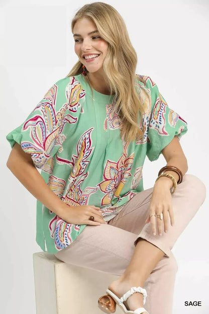 Umgee Paisley Print Puff Sleeve Top - Bitsy Gypsy Boutique