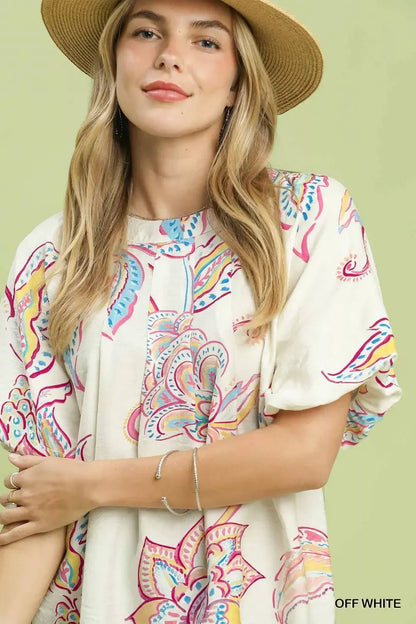Umgee Paisley Print Puff Sleeve Top - Bitsy Gypsy Boutique