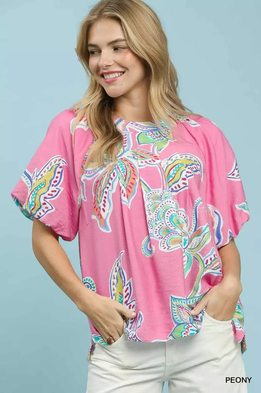 Umgee Paisley Print Puff Sleeve Top - Bitsy Gypsy Boutique