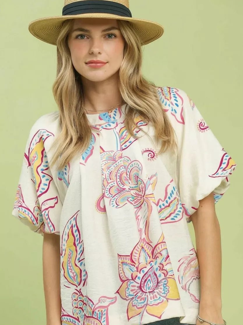 Umgee Paisley Print Puff Sleeve Top - Bitsy Gypsy Boutique