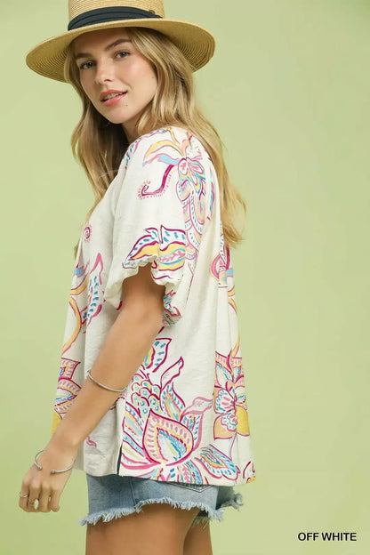 Umgee Paisley Print Puff Sleeve Top - Bitsy Gypsy Boutique