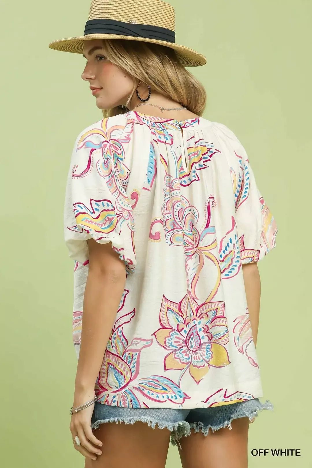 Umgee Paisley Print Puff Sleeve Top - Bitsy Gypsy Boutique