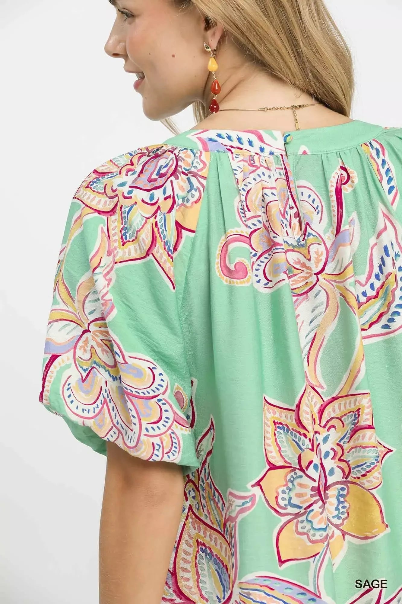 Umgee Paisley Print Puff Sleeve Top - Bitsy Gypsy Boutique