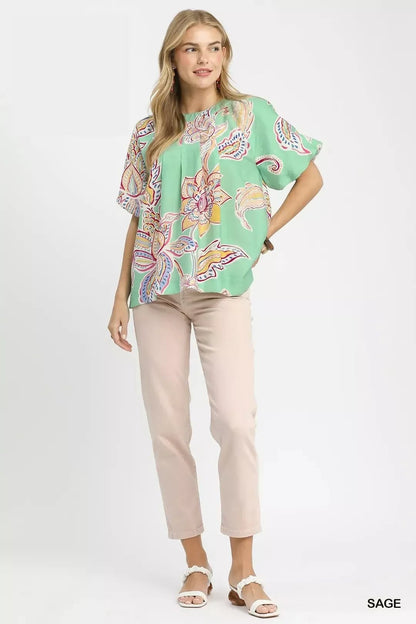 Umgee Paisley Print Puff Sleeve Top - Bitsy Gypsy Boutique