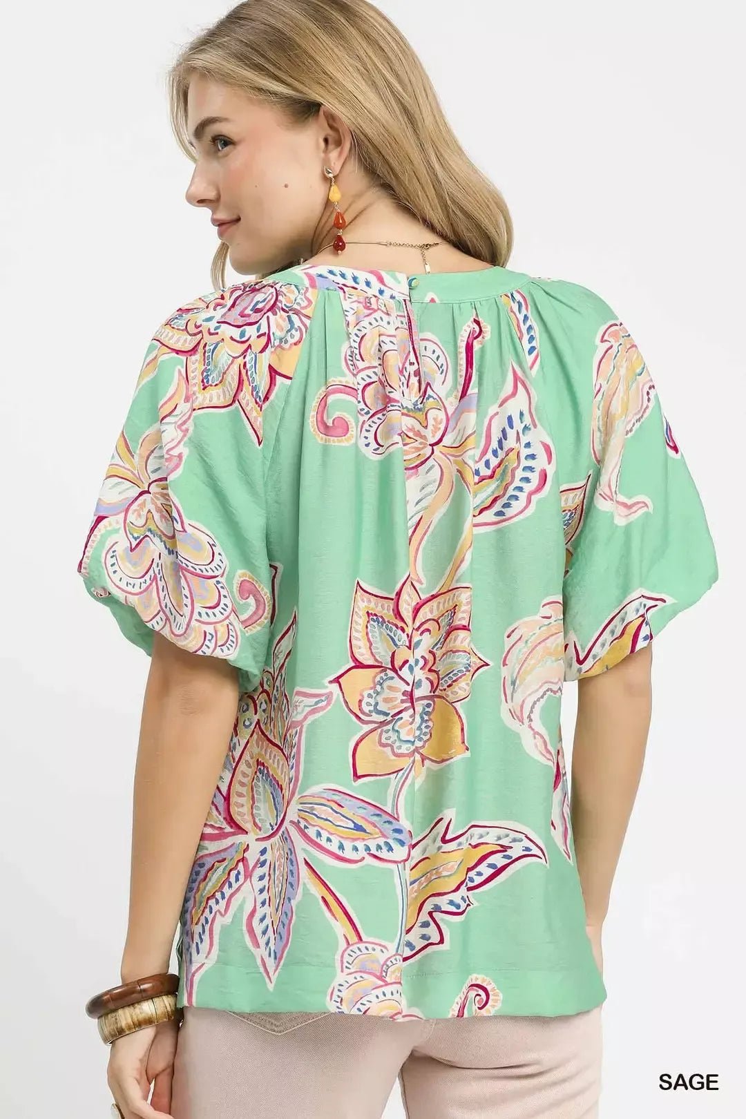 Umgee Paisley Print Puff Sleeve Top - Bitsy Gypsy Boutique