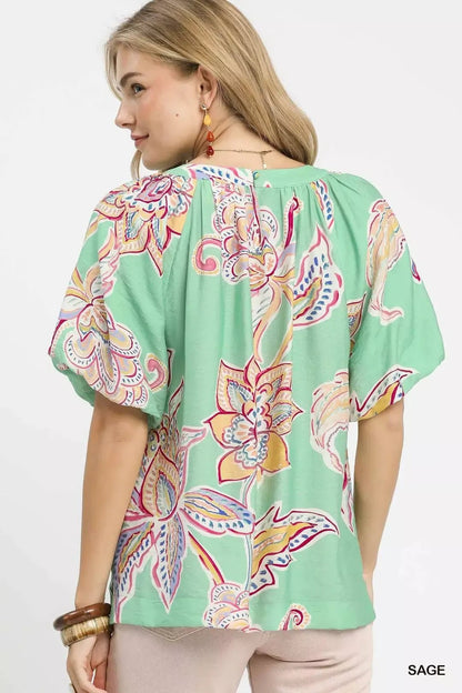 Umgee Paisley Print Puff Sleeve Top - Bitsy Gypsy Boutique