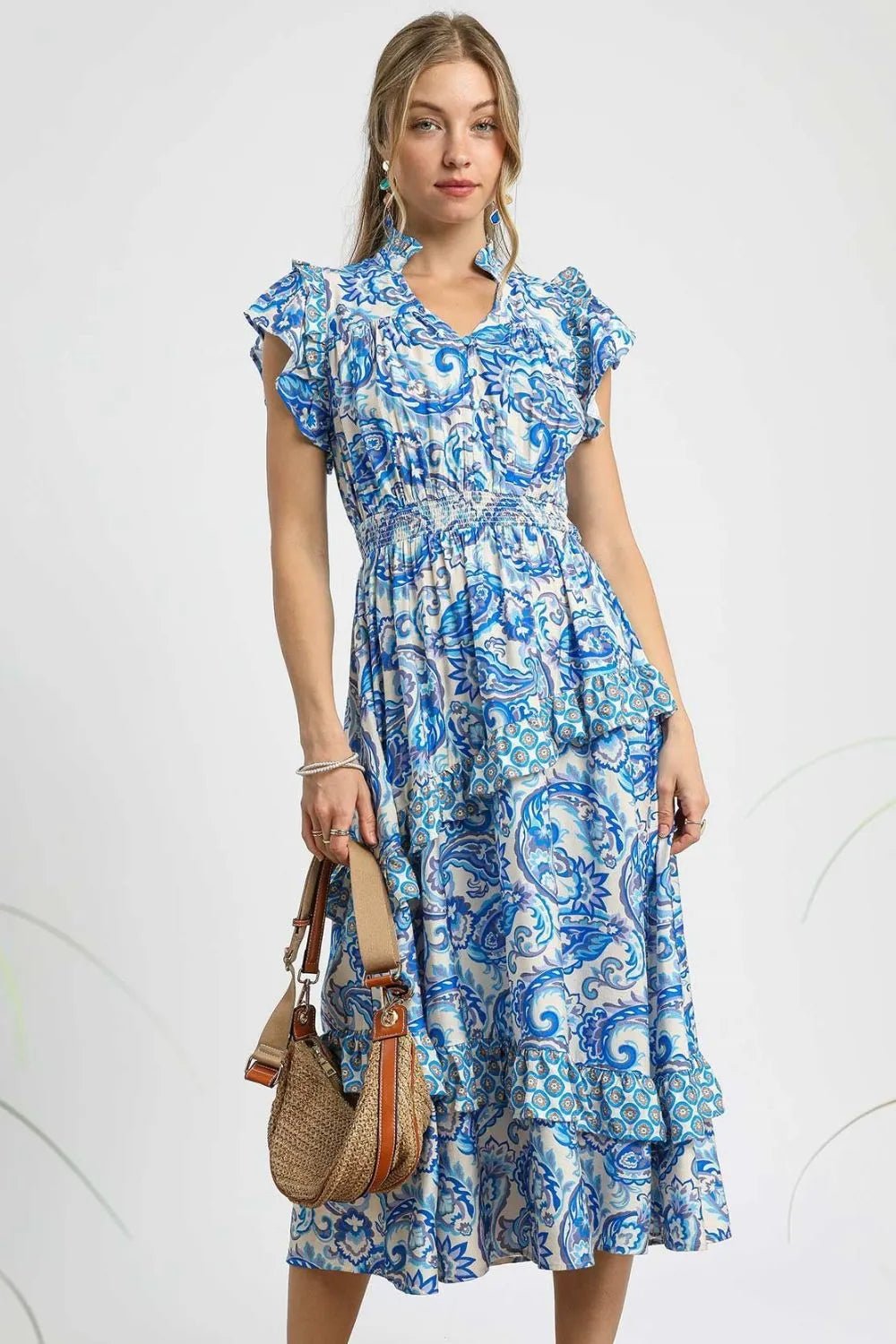 Umgee Paisley Print Ruffle Sleeve Midi Dress - Bitsy Gypsy Boutique